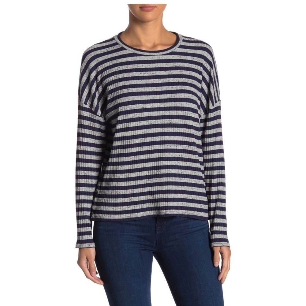THREE Dots Poorboy Ribbed Long Sleeve Button Top - Picture 3 of 10